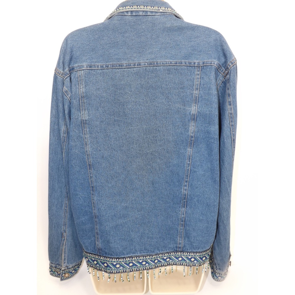 Womens Embellished Denim Jean Jacket Blue Beaded Western Trucker Style L Large - Picture 4 of 16